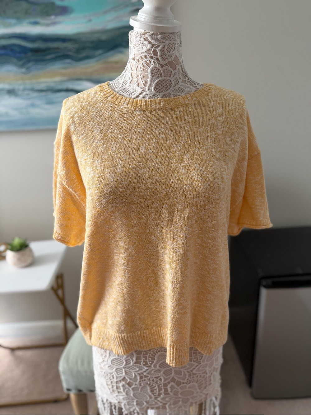 J.Crew Women's Heathered Yellow Short-Sleeve Knit Top